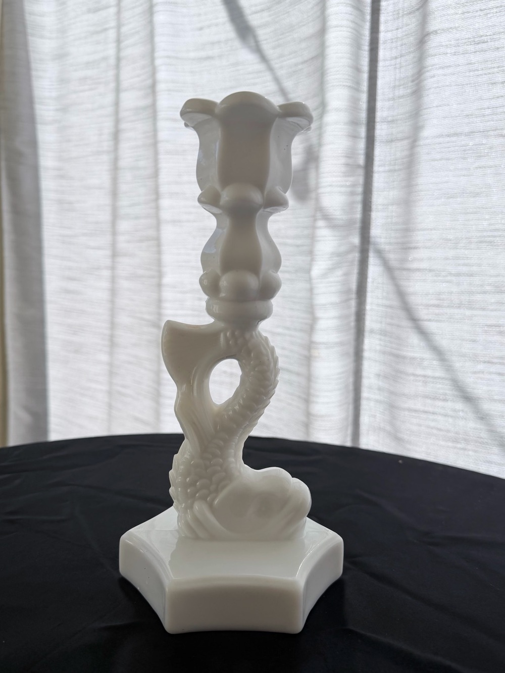 VTG Westmoreland Vintage Koi Fish Candlestick White Milk Glass 9" Tall